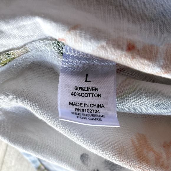 Hester & Orchard Floral Linen Blouse Womens Large Bow Collar Peasant Lightweight - Picture 6 of 8